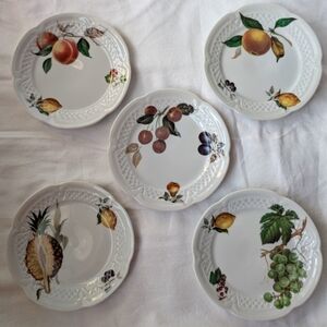 Lourioux Deshoulières France Porcelain Fruit Scalloped Canape Plates - 5